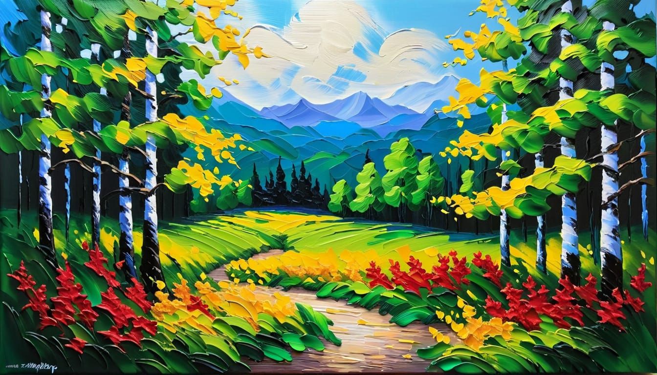 Impasto Forest Landscape Painting with Expressive Strokes