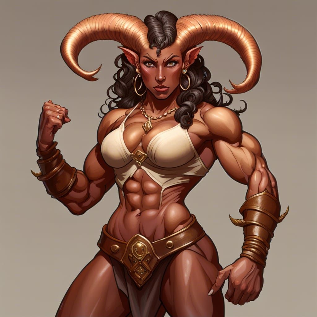 Tiefling Gladiatrix in Hellish Landscape: Dark Fantasy Art