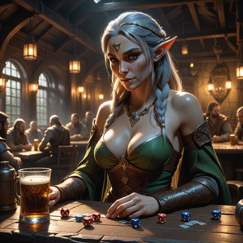 Elven Rogue in Tavern: Cinematic Dark Fantasy