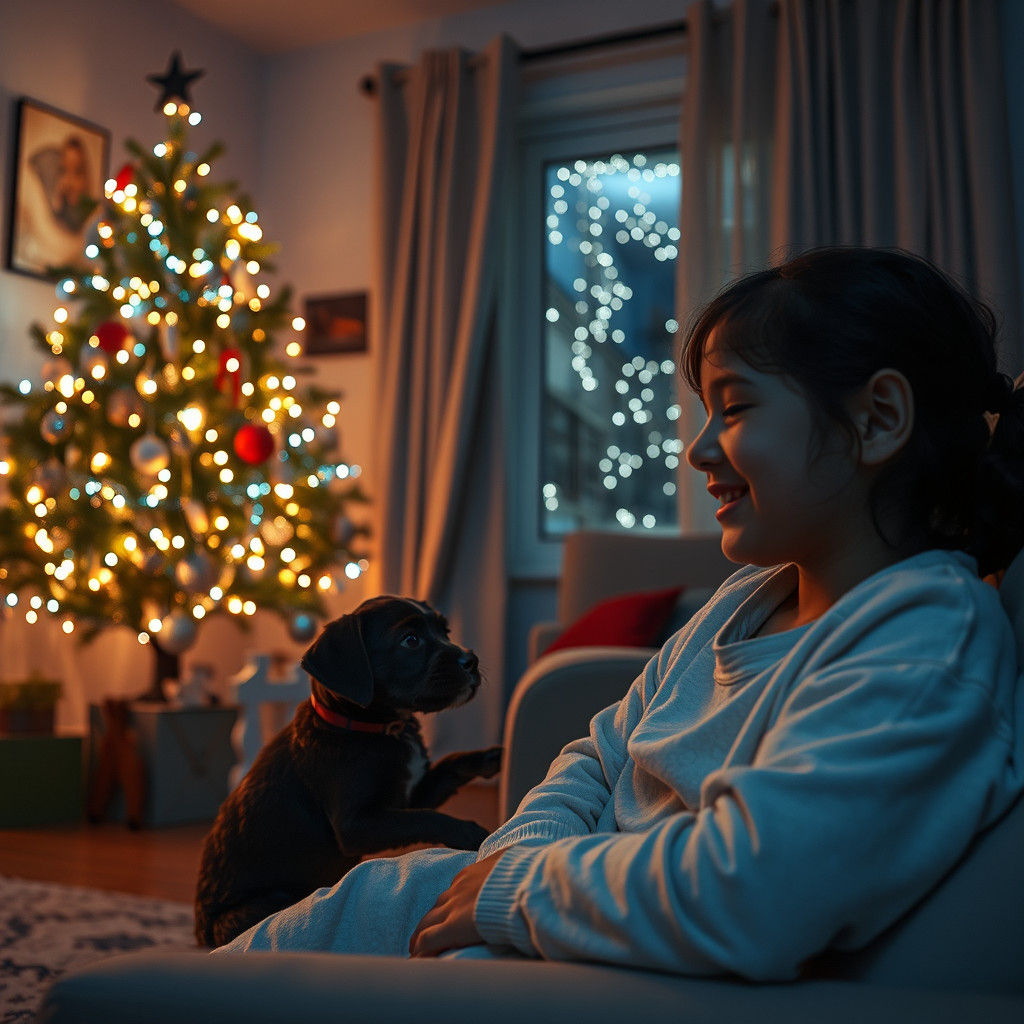 Cozy Christmas Eve Scene with Child and Dog