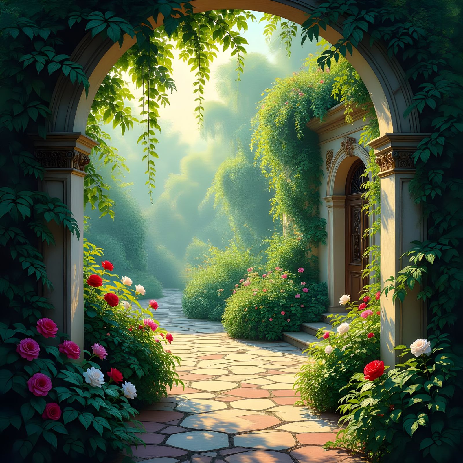 Elegant Archway with Intricate Details as Painting