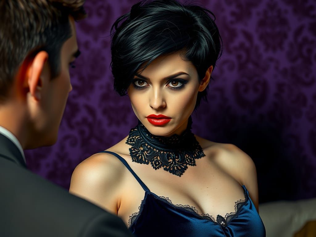 Italian Woman in Blue Velvet Nightgown