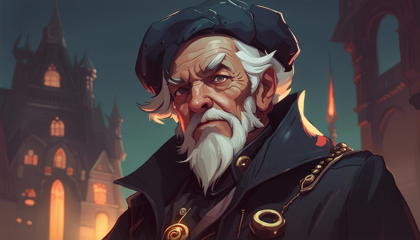 Dieselpunk Warlock Portrait in Dark Fantasy Style