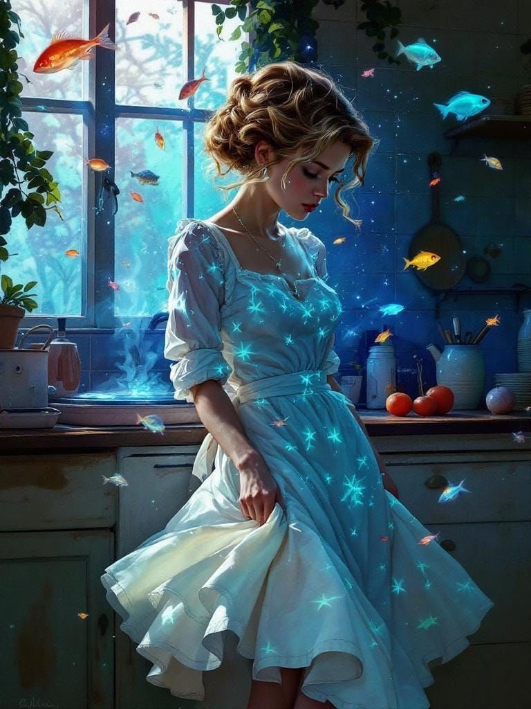 Surreal Domestic Fantasy with Underwater Symbolism