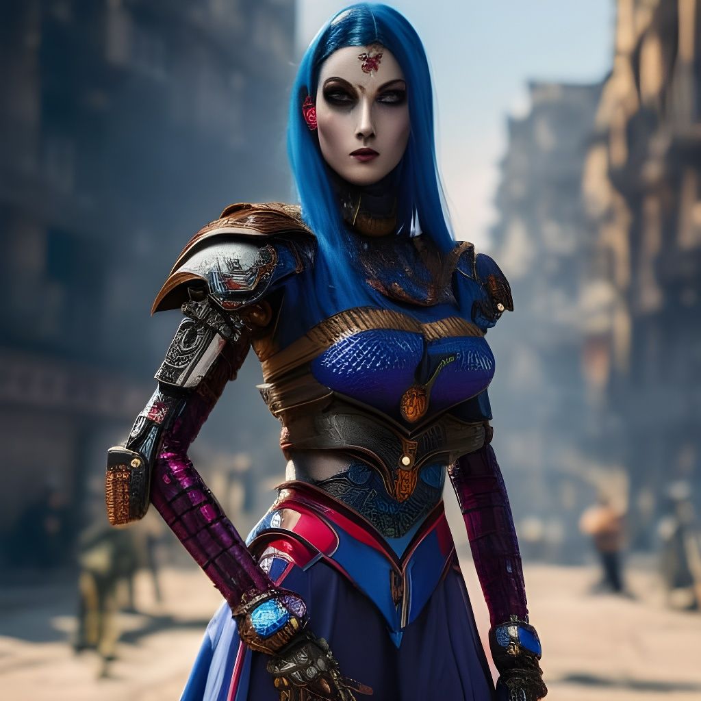 Steampunk Android Portrait in Dystopian City