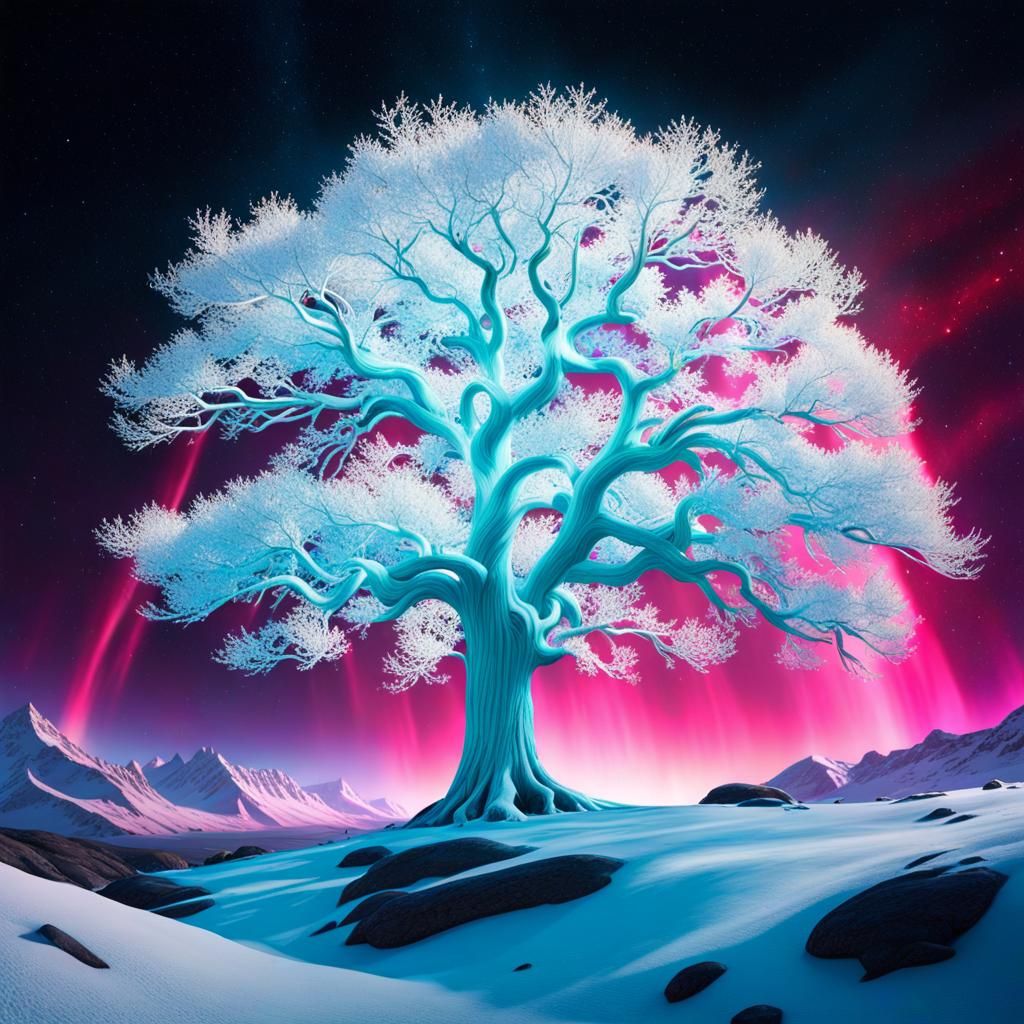 Bio-Luminescent Tree Emitting Light in 3D Cinematic Style