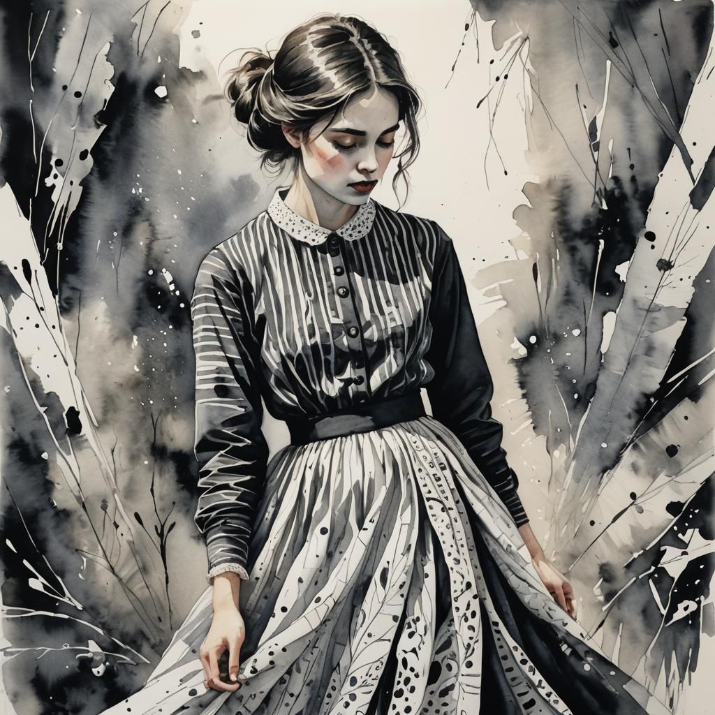 Woman Sleeping in Jungle, Naive Watercolor Illustration