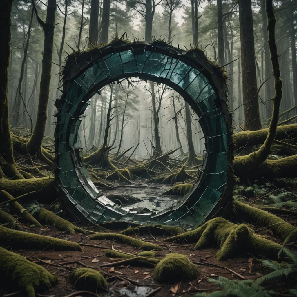 Ocean Scene Reflected in Shattered Mirror