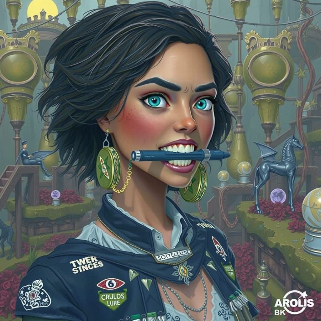 Struggling Figure in Mystic Realm with Sonic Screwdriver