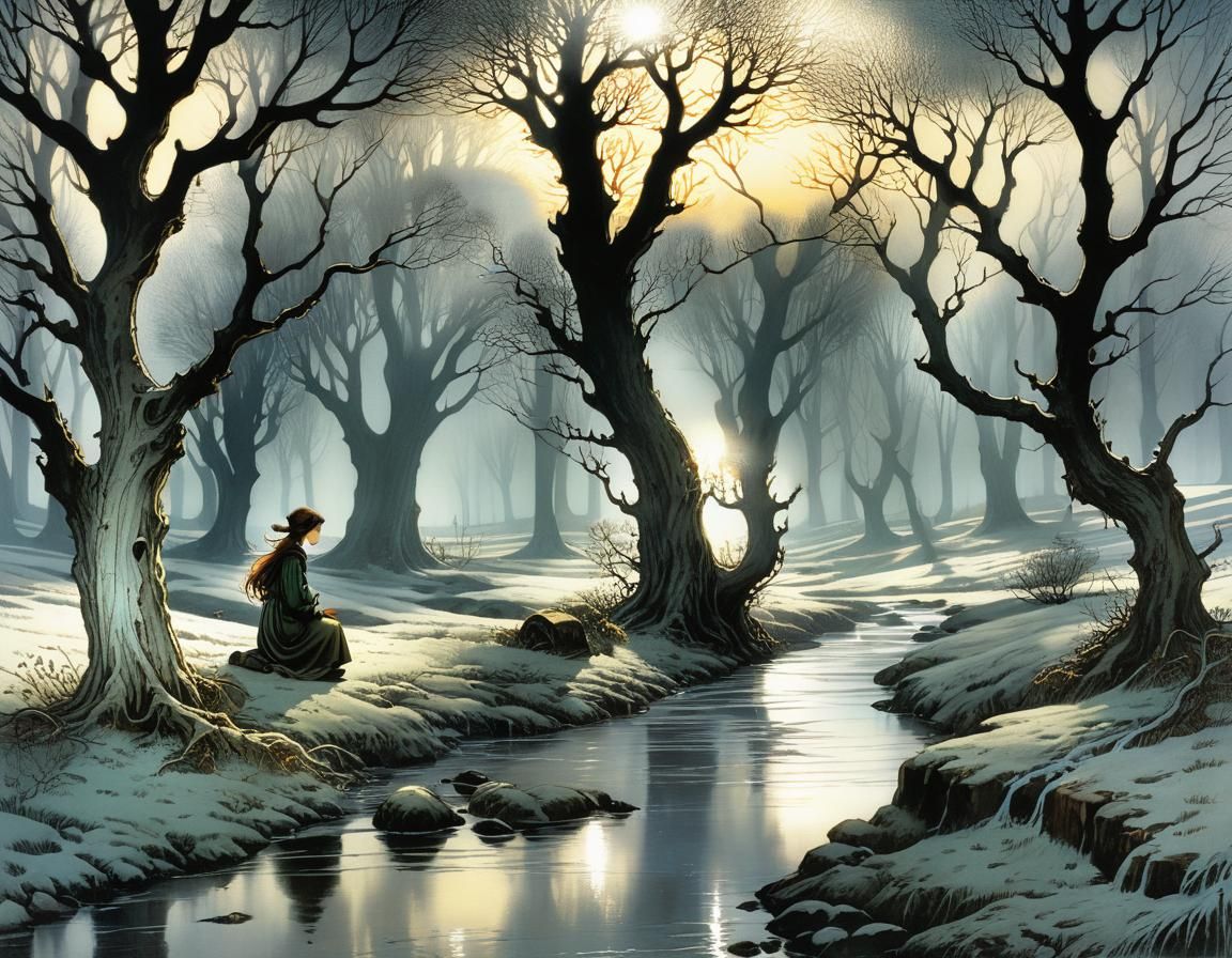 Intricate Spring Landscape Illustration in Detailed Style