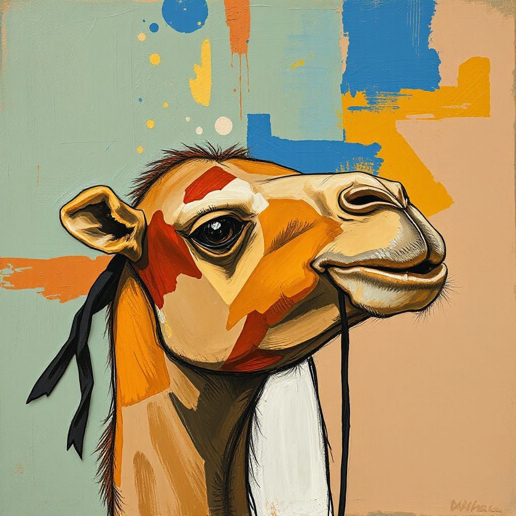 Abstract Camel Art Inspired by Klee and Kandinsky