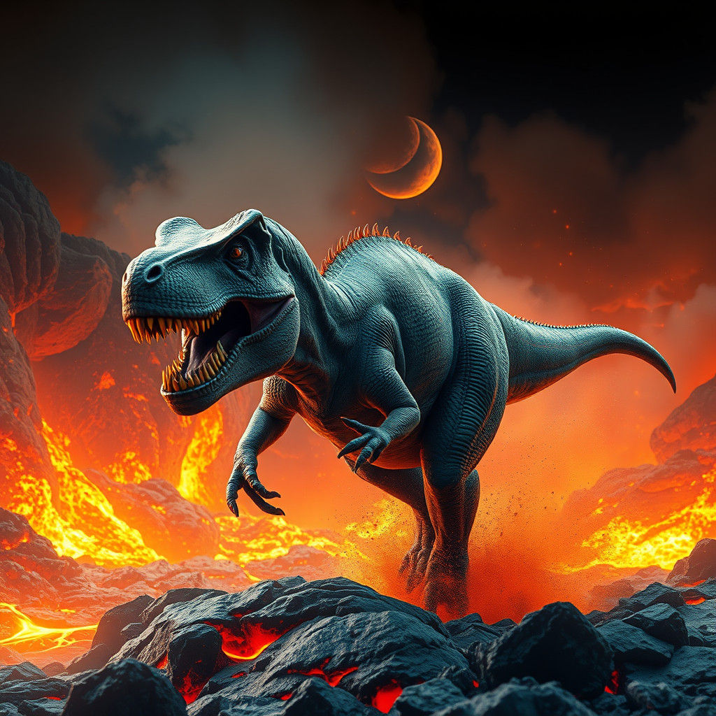 T-Rex in Lava Flow: Epic Digital Painting