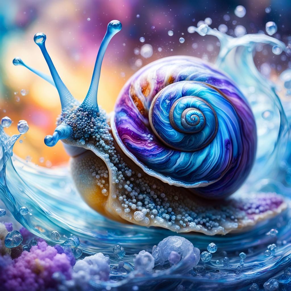 Translucent Snail Shell with Blue Waves, Ethereal Art