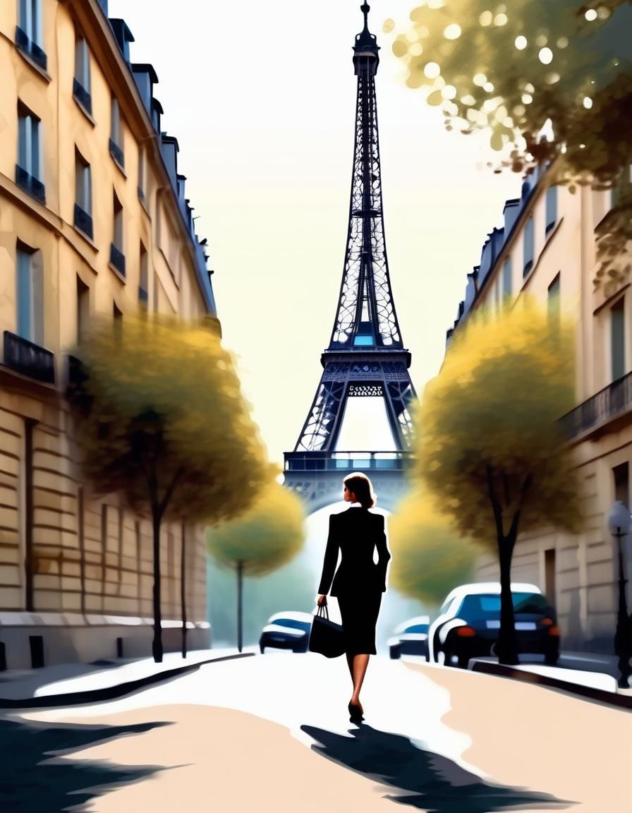 Woman Near Eiffel Tower in Fresco Style
