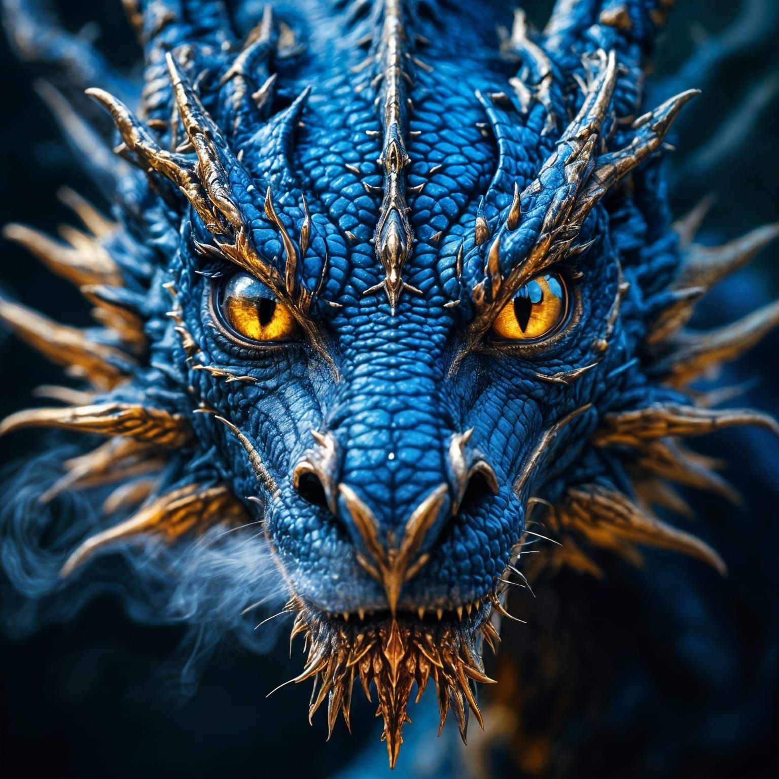 Hyperrealistic Dragon Portrait in Deep Blue and Gold