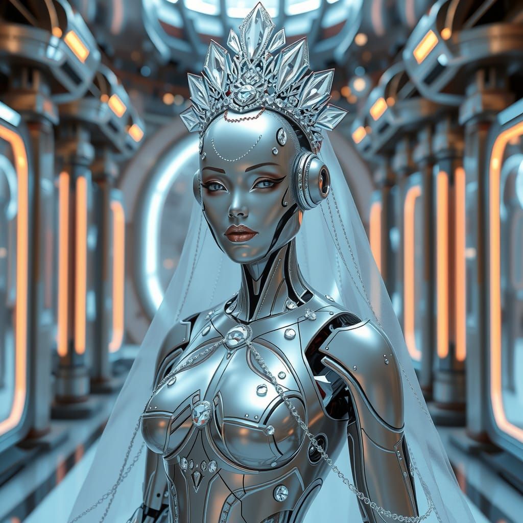 Futuristic Robotic Princess in Cyberpunk Style