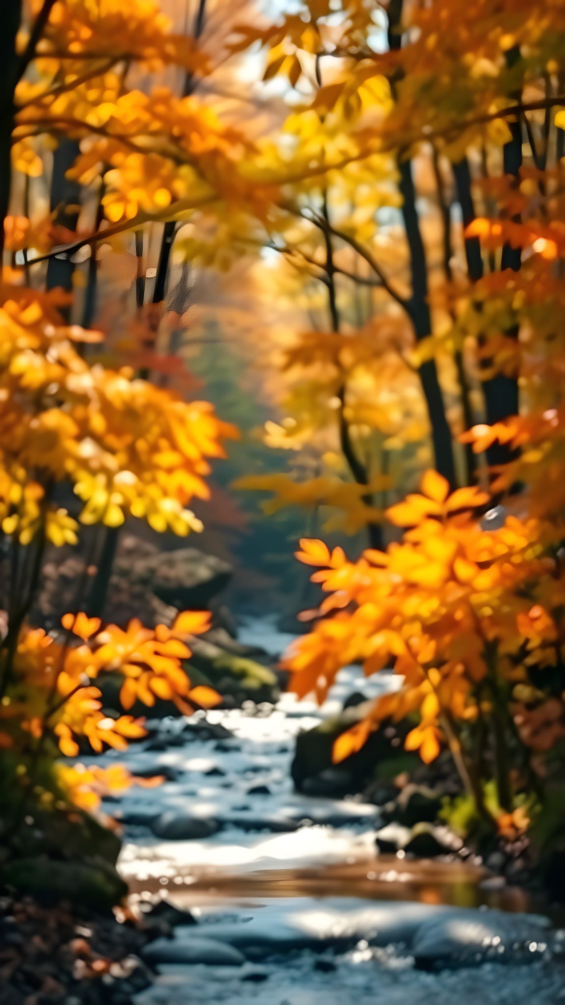 Surreal Autumn Landscape with Dappled Sunlight and Gentle St...