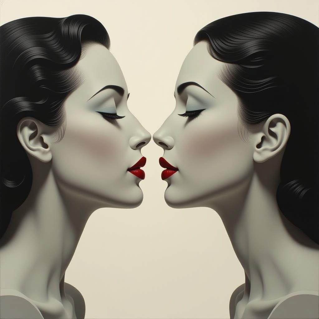 Two Faces in Profilic Kiss, Minimalist Sculpture