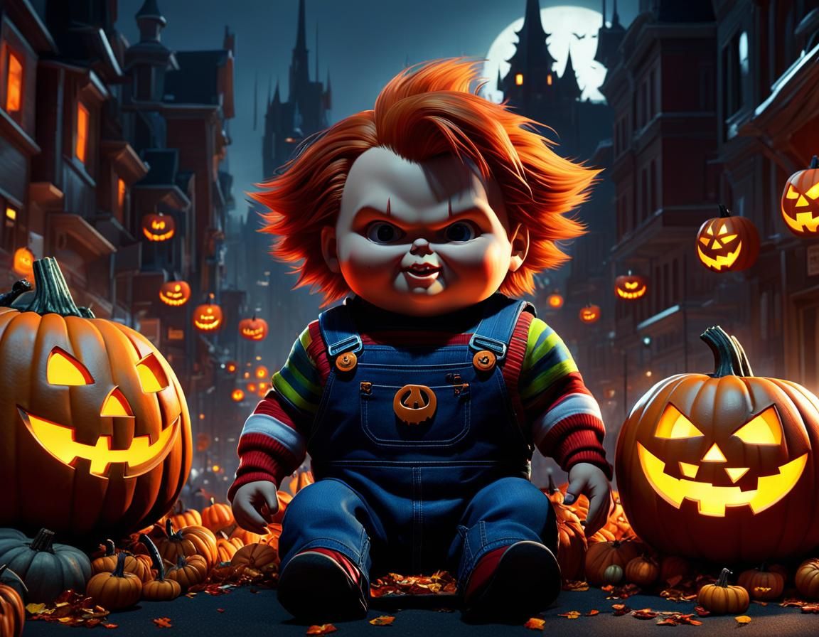 Chubby Halloween Chucky with Jack-o'-Lanterns