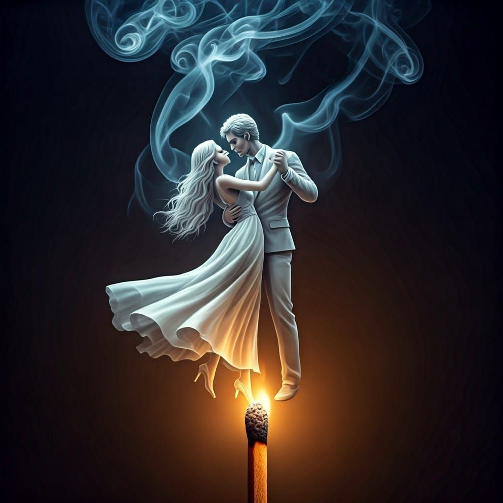 Ethereal Ghostly Couple Dancing in Smoke