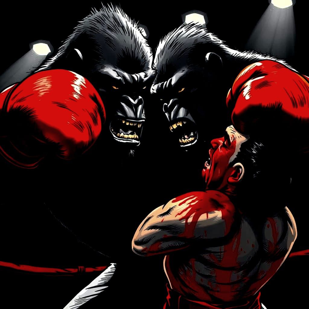 Gorilla Dominates Boxer in Intense Boxing Match