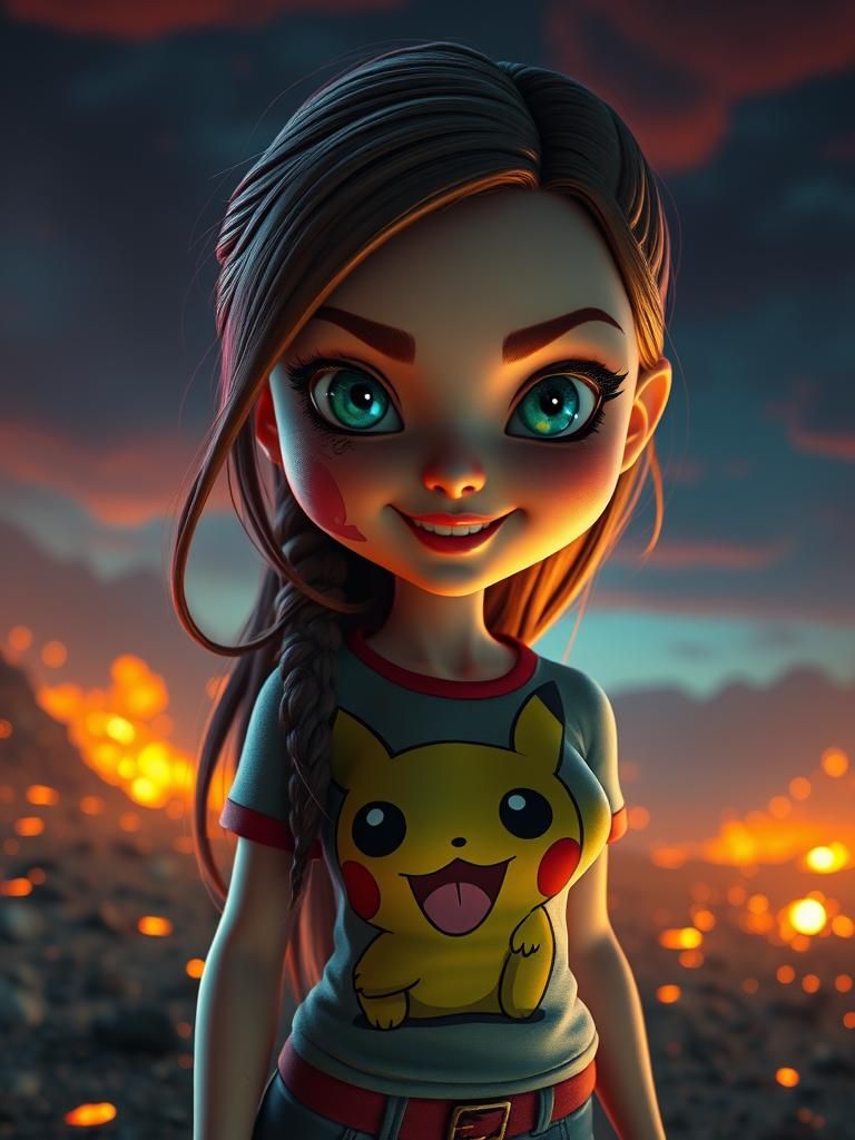 Surreal Woman in Wasteland with Pokémon Shirt