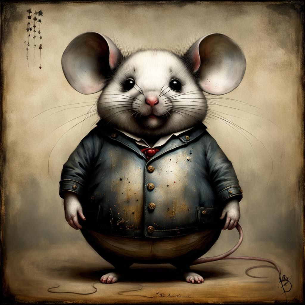 Surreal Obese Mouse Portrait in Volcanic Hyperspace