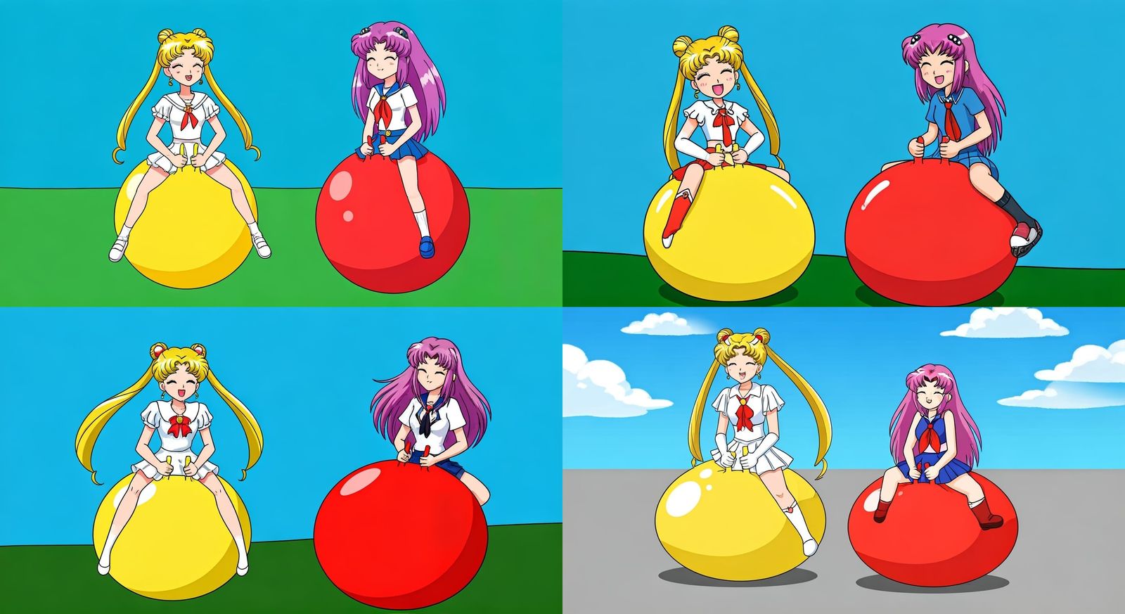 Usagi and Rei Bouncing on Hopper Balls