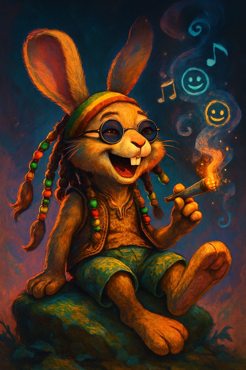 Rastafarian Bunny with Magical Spliff: Digital Painting