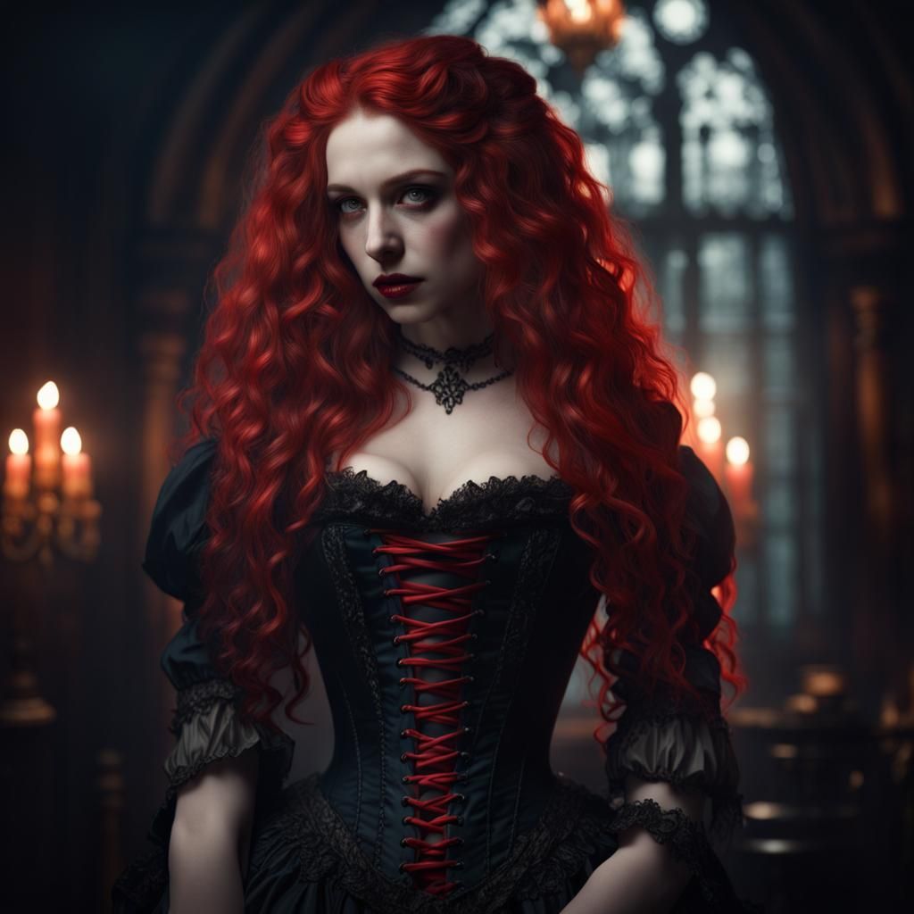 Victorian Gothic Vampire Woman with Red Hair