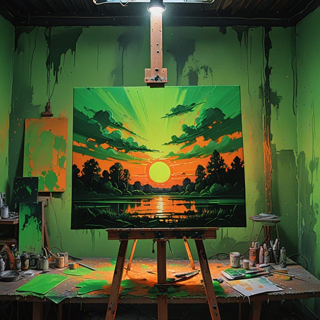 Neon Sunset Painting in Grunge Style