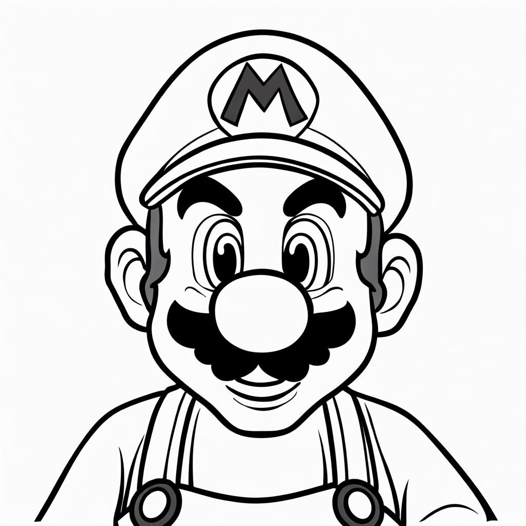 Super Mario Portrait in Line Art Style