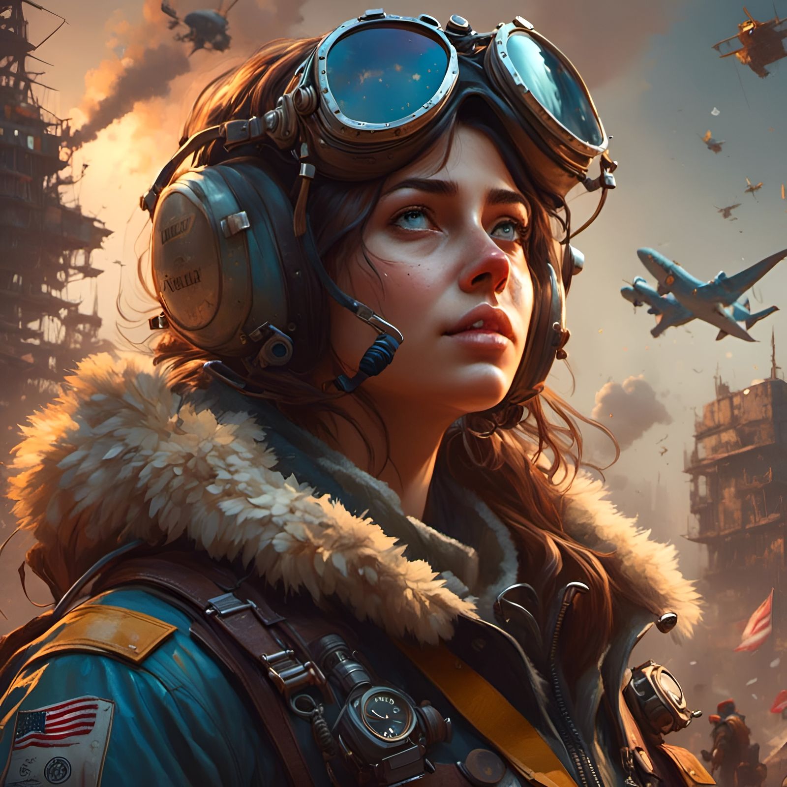 Female Aviator Saluting with Volumetric Lighting