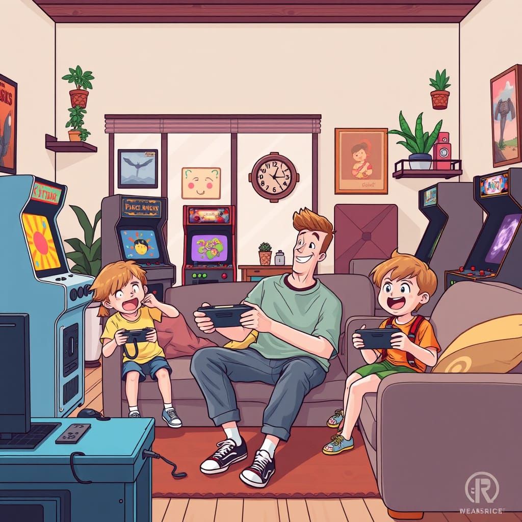 Father's Day: playing in a retro video game tournament with my kids