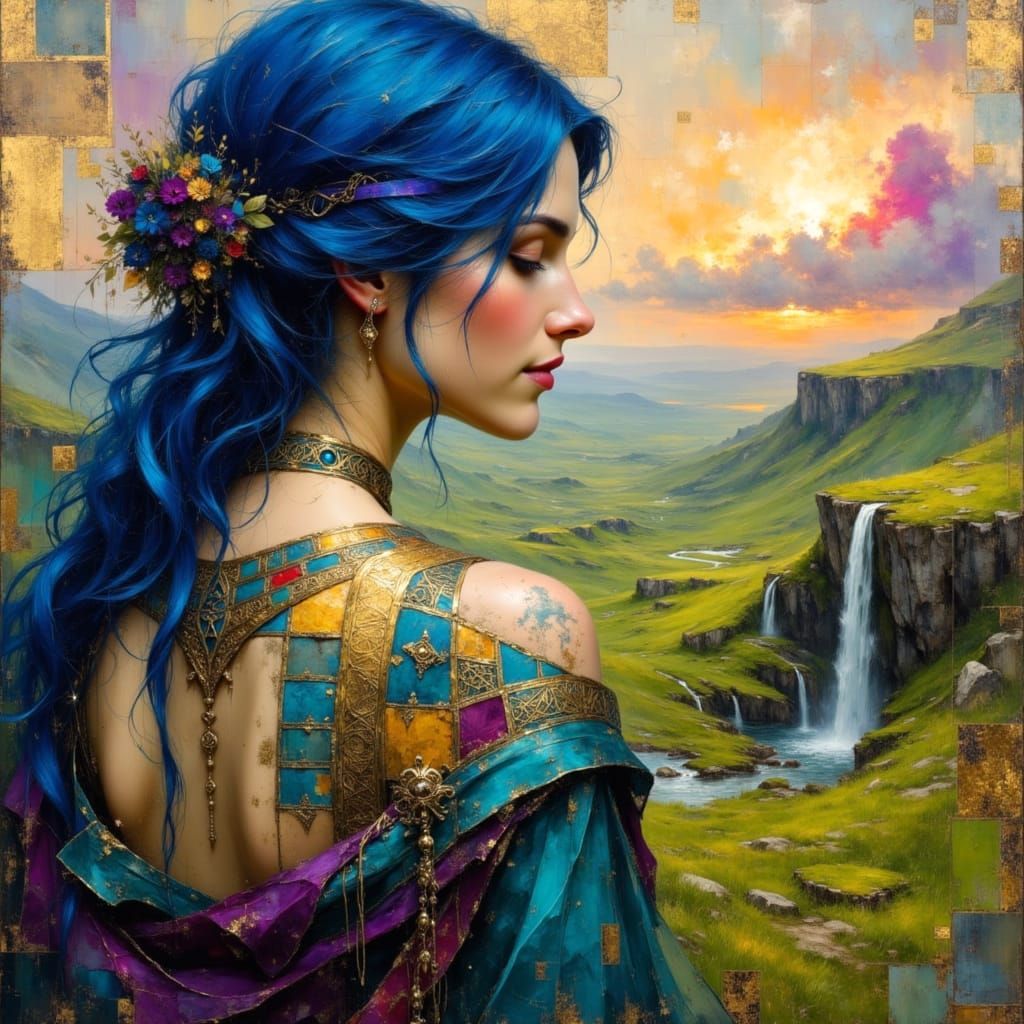 Celtic Priestess in Surreal Oil Painting Landscape