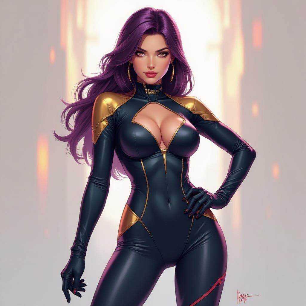 Cosplay Girl in Sleek Spandex Outfit, Digital Art