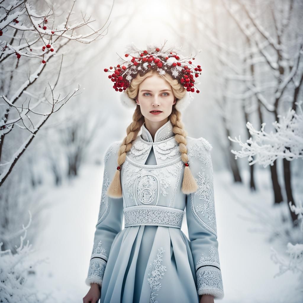 Russian Winter Model in Snowy Wonderland