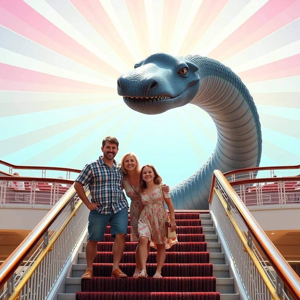 Family Ocean Liner Photo Bomb in Pixar Style
