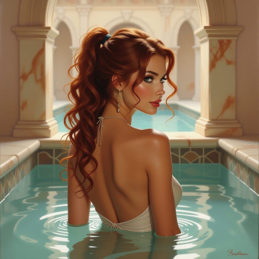 Woman in Roman Bath Oil Painting
