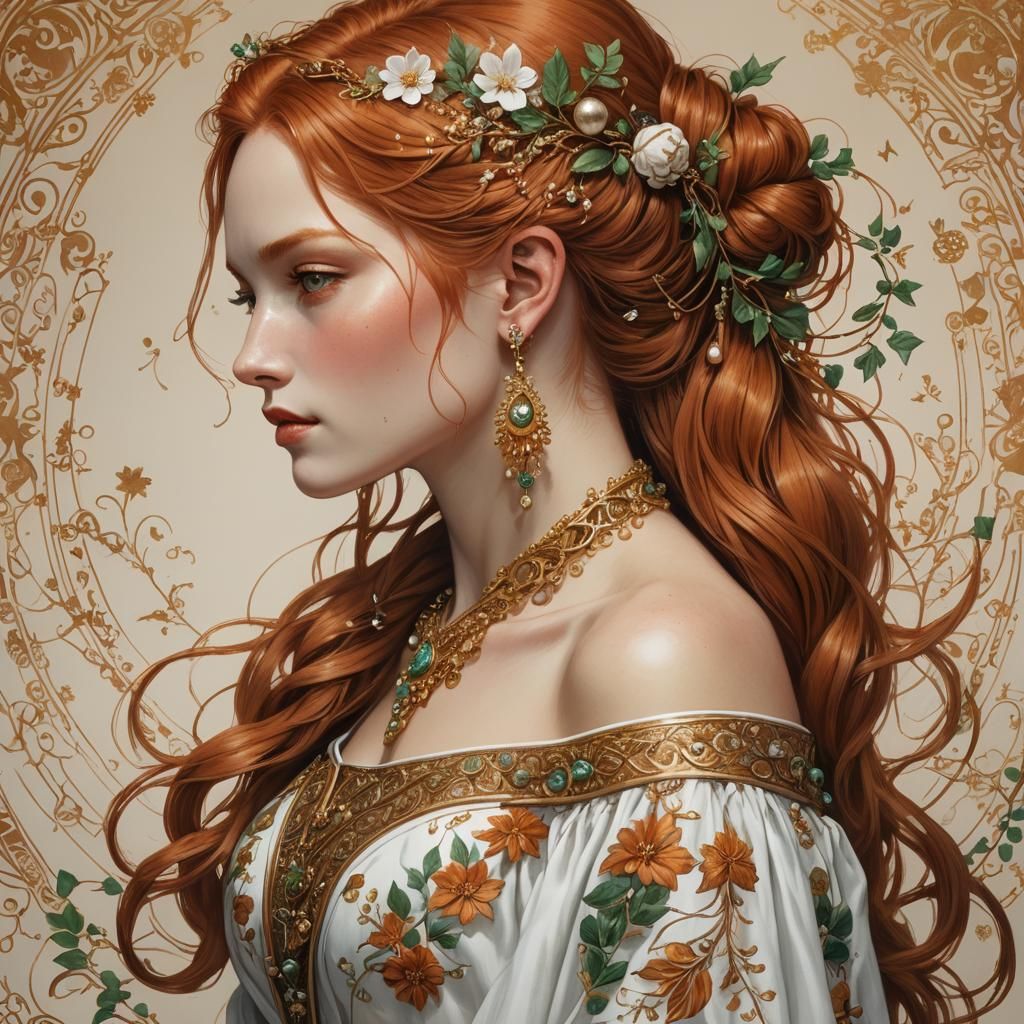 Ethereal Redhead Portrait with Floral Tattoos