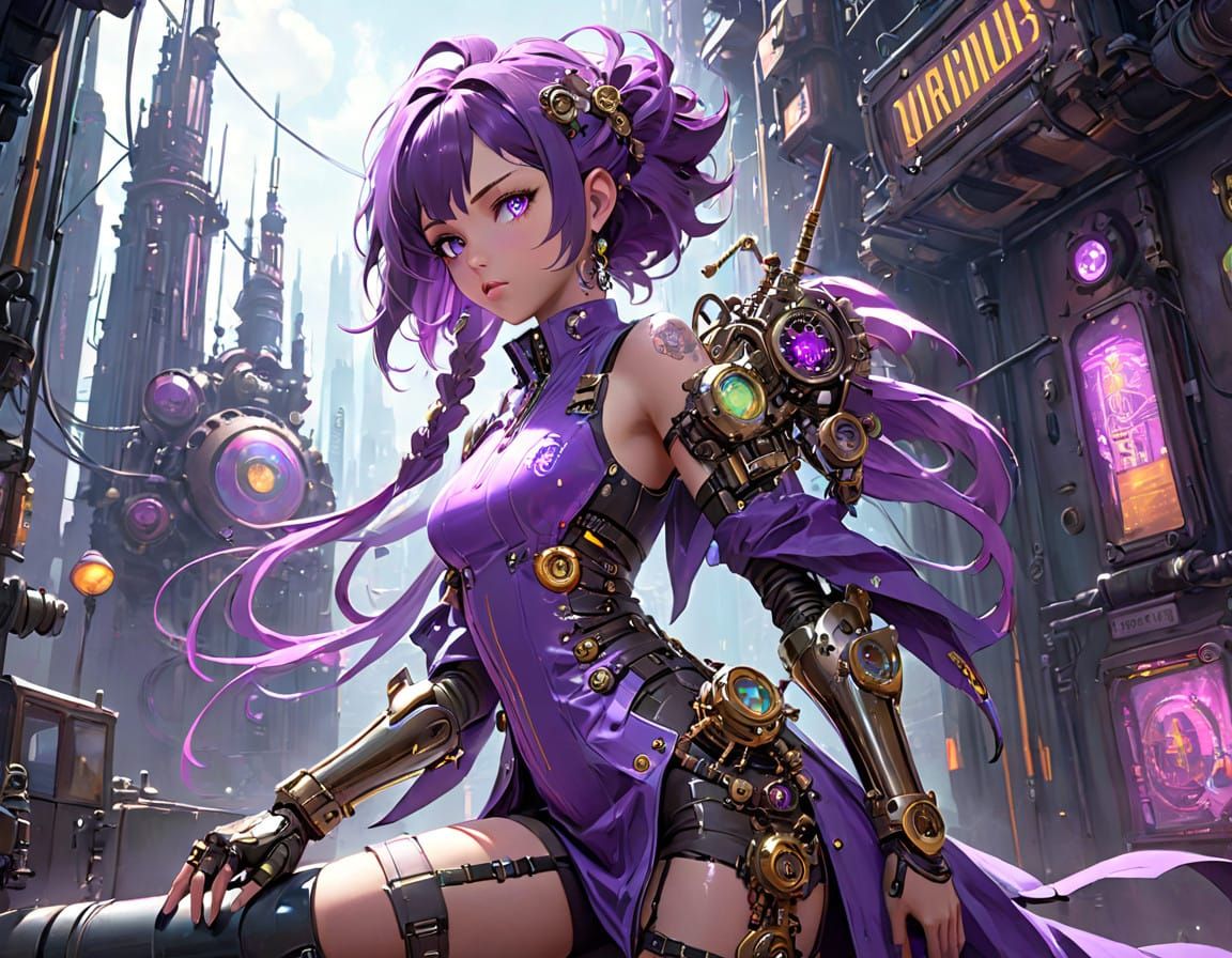 Cyberpunk Mad Scientist with Prosthetic Arm and Glass Contai...