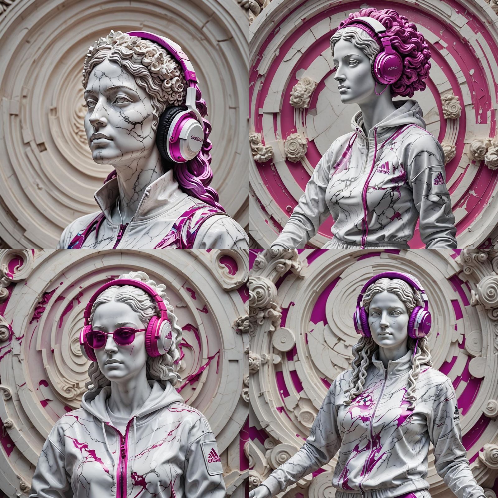 Greek Marble Statue with Headphones and Colorful Brain