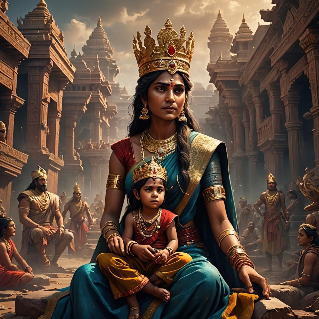 Indian Mother Tells Stories to Crowned Son