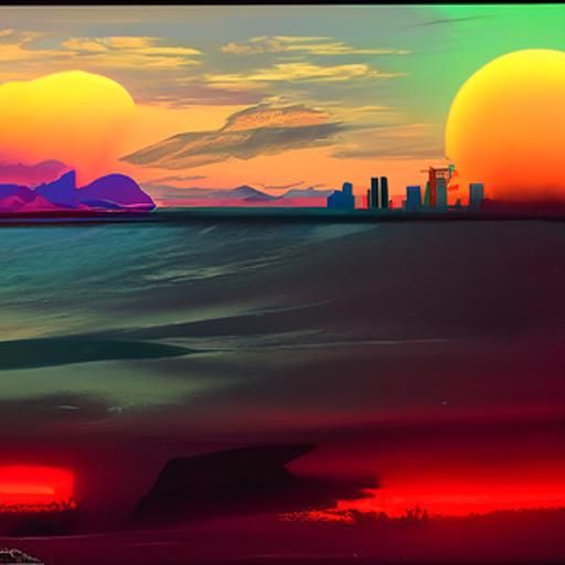 Synthwave Sunset Over the Bay