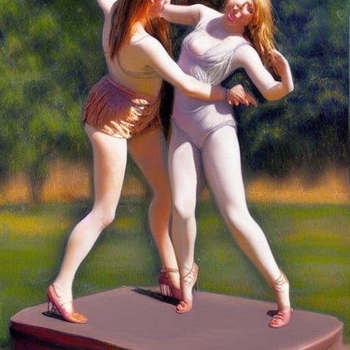 Dancing Figures: An Oil Painting in Gurney Style
