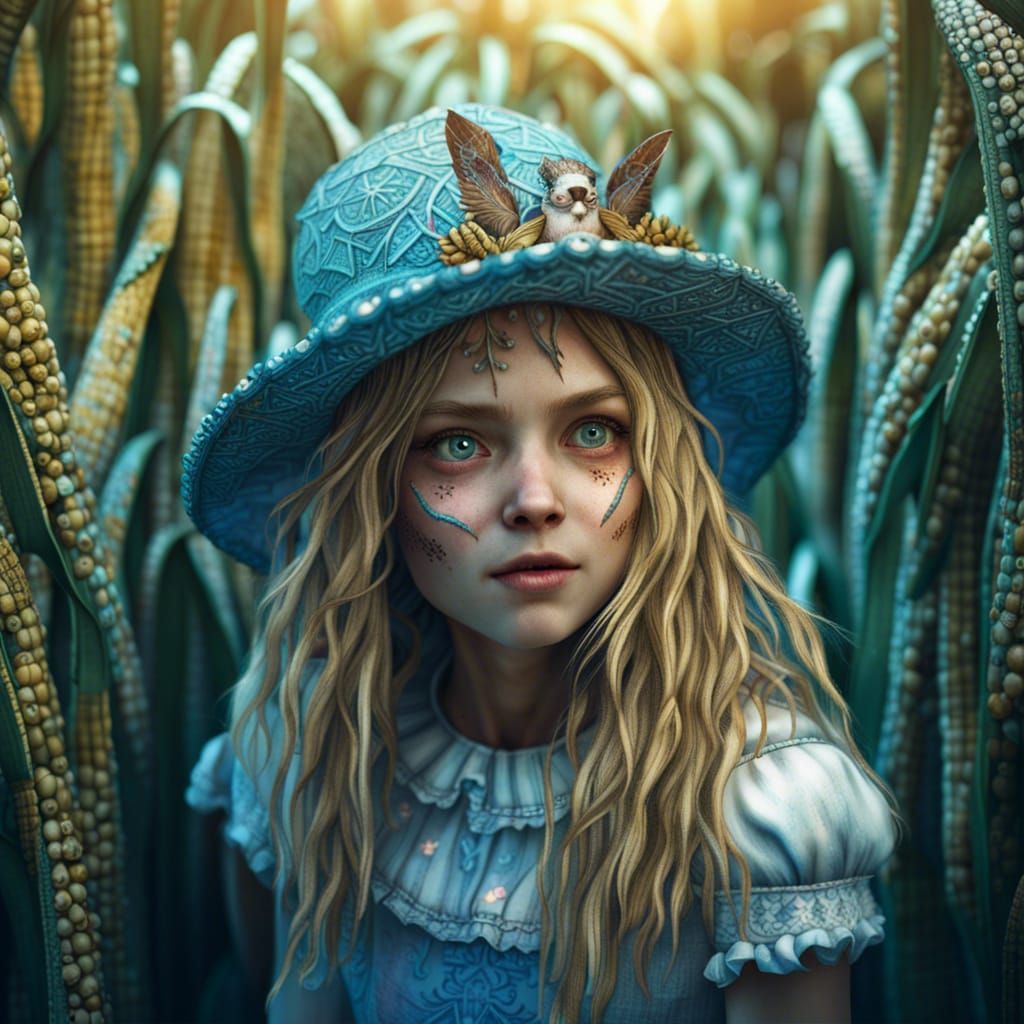 Alice in Wonderland Trapped in Whimsical Maze