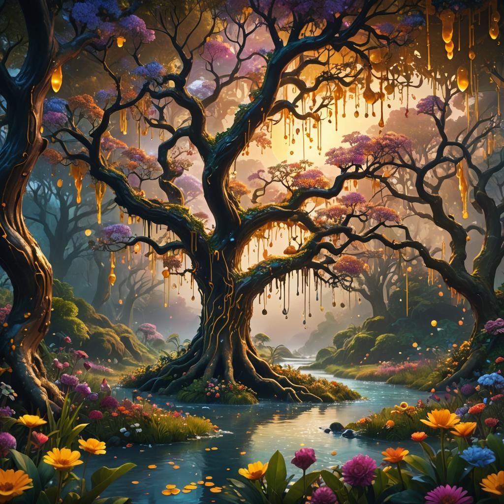 Lush Garden of Eden with River of Milk