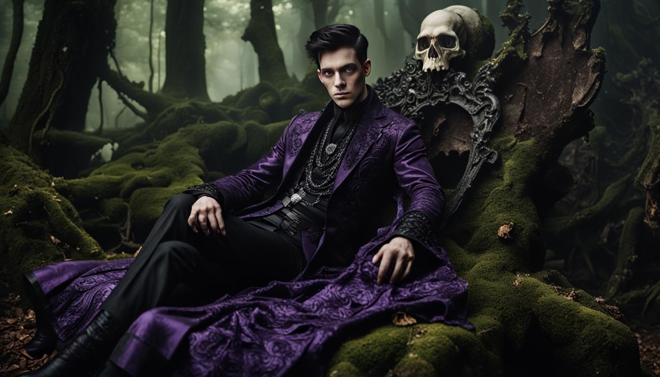 Grimdark Necromancer in Forest Ruins: Hyperrealism