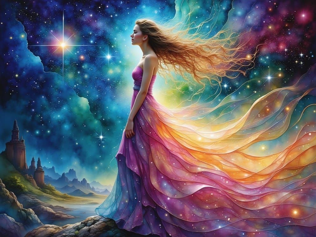 Goddess of Starlight in Cozy Pastel Art