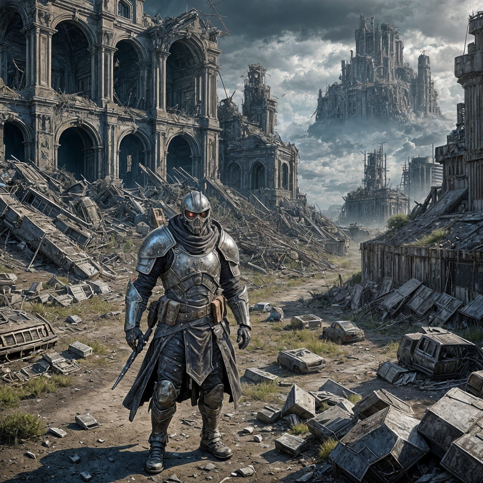 Knight in Wasteland: Post-Apocalyptic Desolation